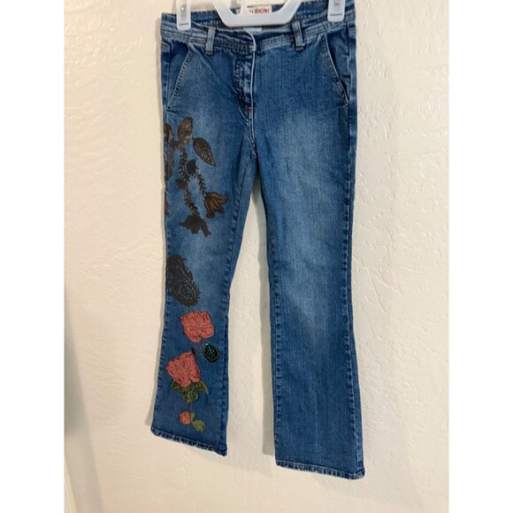 Bisou Bisou Vintage Y2K Floral Embroidered Flare Jeans - Picture 2 of 10